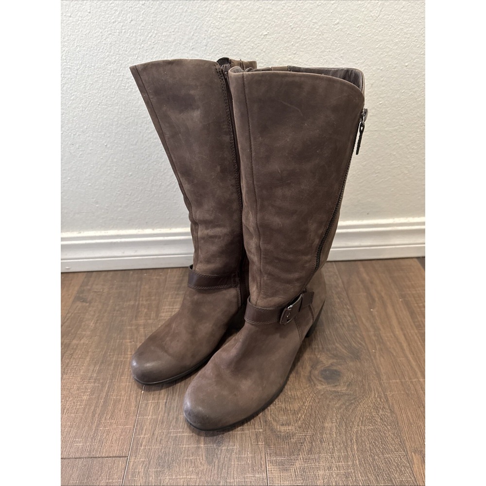 ECCO Side Zip‎ Block Heel Knee High Boots Leather Brown Size 40 EUR 9 US NEW
